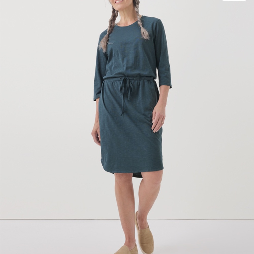 Pact Relaxed Slub Tie Waist Dress L 100% Organic Cotton Ore Casual Pullover NWT
